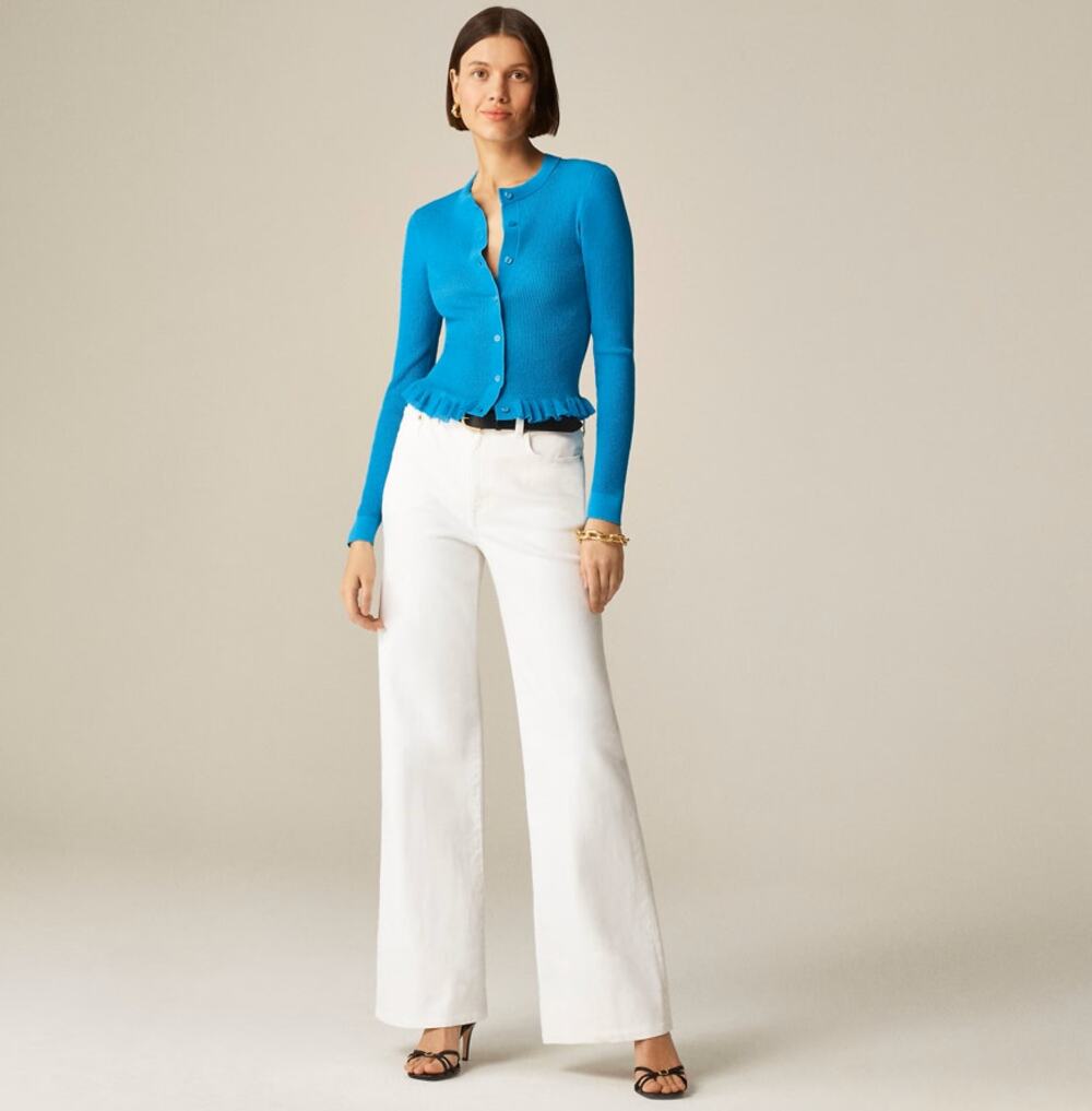 J.Crew '96 Denim Trouser Jean WMNS 30 White High Rise Wide Leg Stretchy Zip Fly